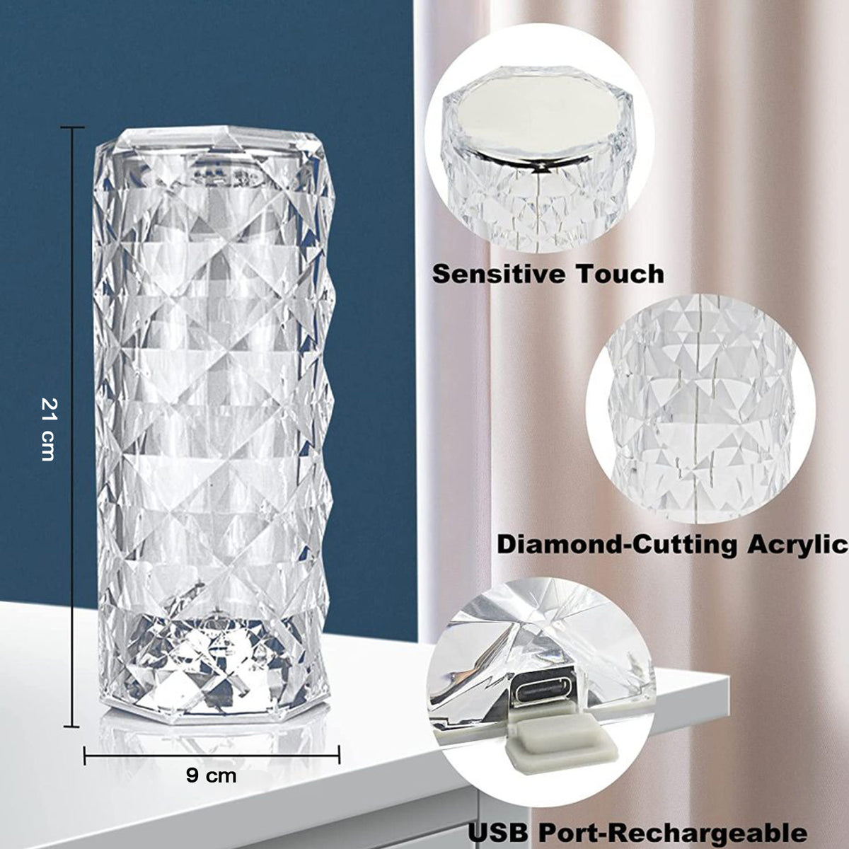 6604 Crystal Touch Night Light (16 Colors) - Rose Diamond Table Lamp With Remote Control Usb Table Lamp Romantic Date Lighting Decor For Festival Bedroom Dining Room