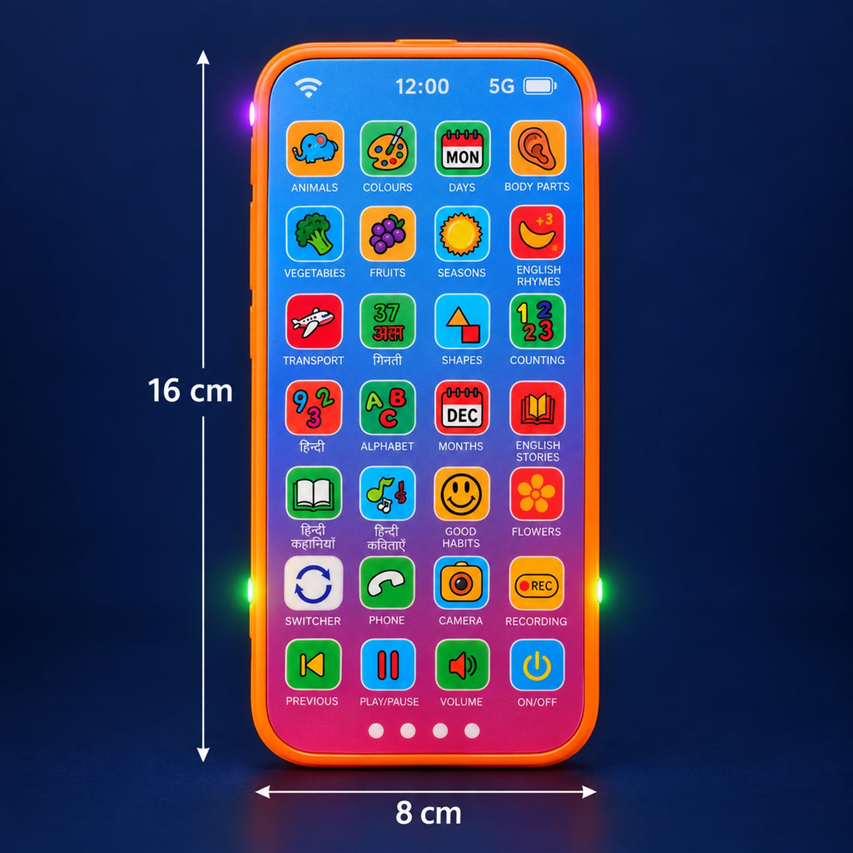 Kids Learning Mobile Phone Toy With Music Lights And Hindi English Audio (1 Pc)