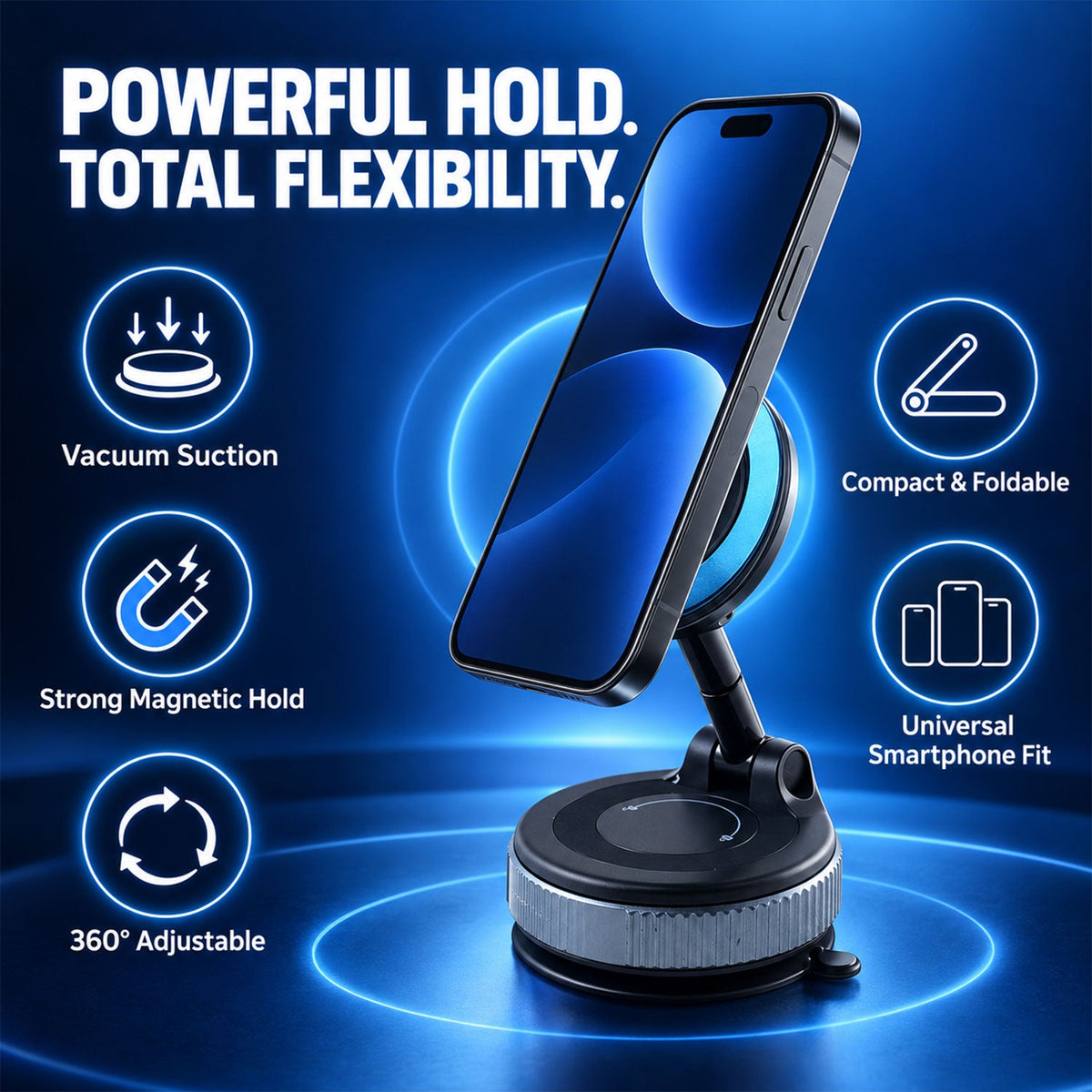 Vacuum Suction Magnetic Phone Holder For Car Dashboard And Office Desk (1 Pc)