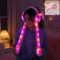 Led Light Soft Plush Winter Earmuffs With Cute Bunny Ears  Long Tails (1 Piece)