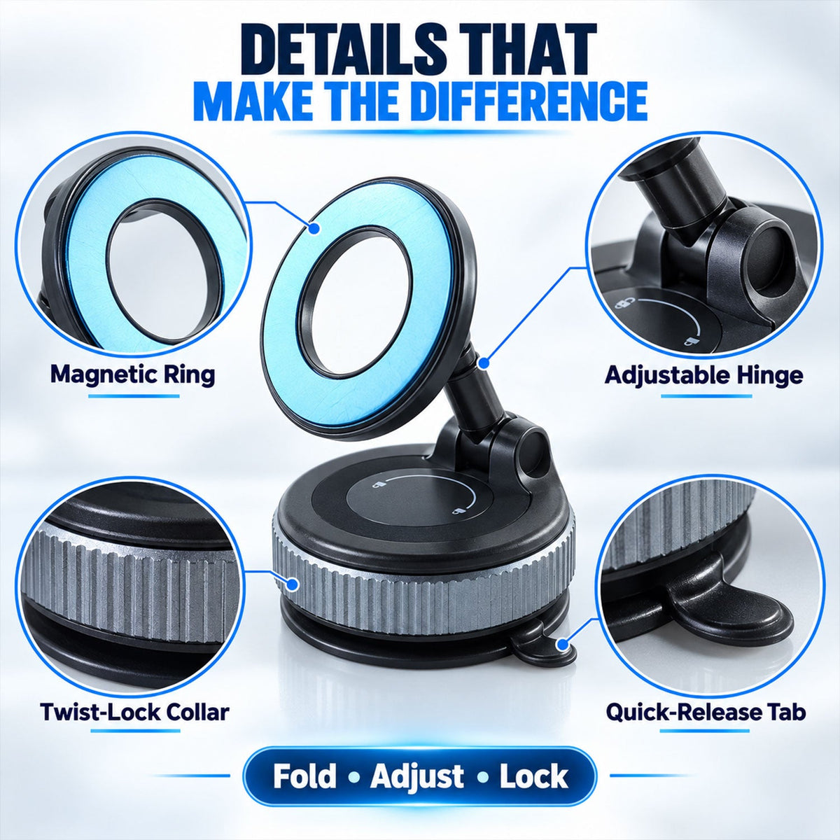 Vacuum Suction Magnetic Phone Holder For Car Dashboard And Office Desk (1 Pc)