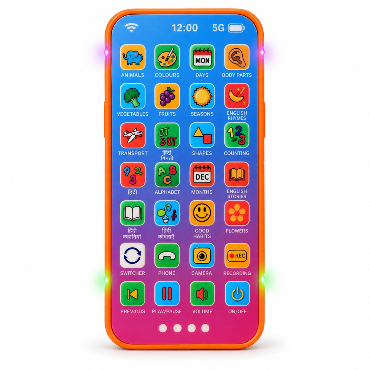 Kids Learning Mobile Phone Toy With Music Lights And Hindi English Audio (1 Pc)