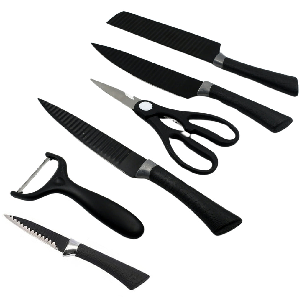 5629 6 Pieces Professional Kitchen Knife Set Meat Knife Chefs Knife With Non-slip Handle For Home Kitchen And Restaurant With Chef Peeler And Scissor (Stainless Steel  6 Pcs Set)